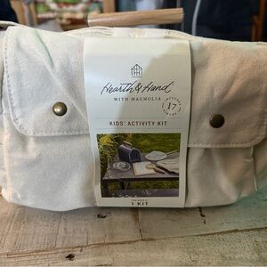 Hearth & Hand Cream Canvas Kids Activity Kit Tote with Wooden Handle